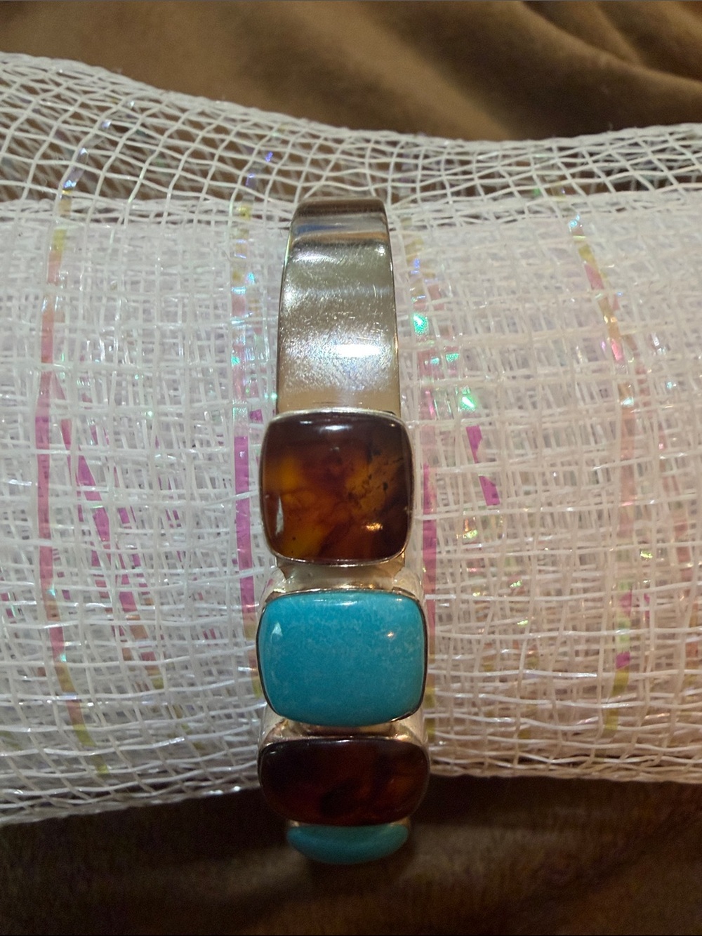 Jay King Desert Rose Turquoise & Amber Sterling Silver Cuff Bracelet   21 g-(239 - Picture 4 of 5